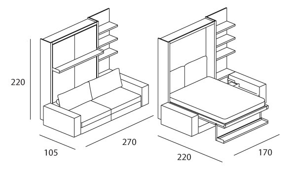 Opklapbed Tango tech met boekenkast C BedHabits